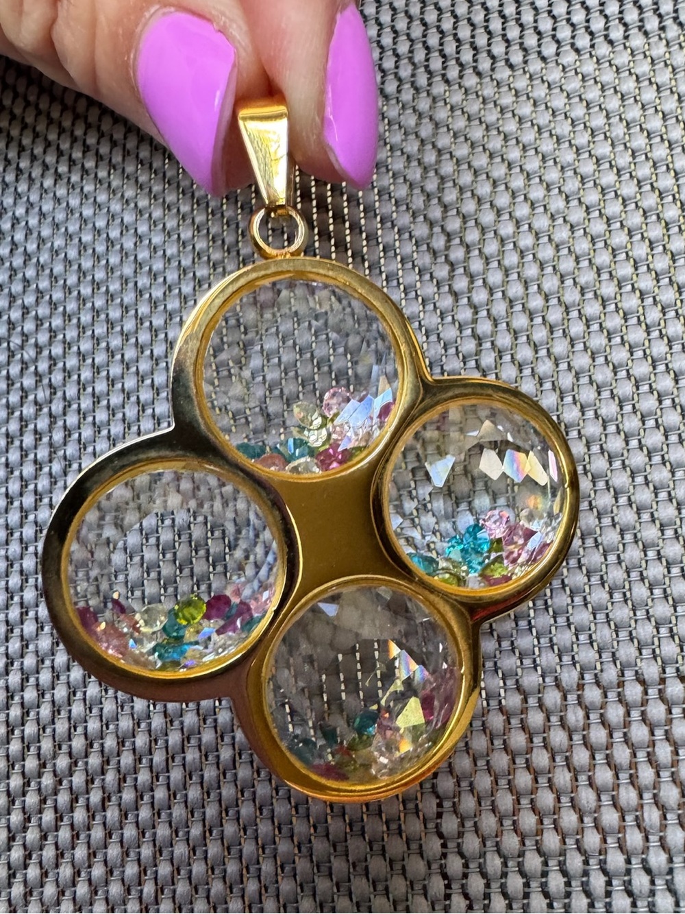 Gold Multi-Color Bubble Pendant Necklace with “dancing” loose diamonds